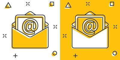 ícone de envelope de correio de desenho vetorial em estilo cômico. pictograma de ilustração de sinal de e-mail. conceito de efeito de respingo de negócios de correio. vetor