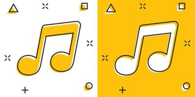 ícone da música de desenho vetorial em estilo cômico. pictograma de ilustração de sinal de nota de som. conceito de efeito de respingo de negócio de música de melodia. vetor