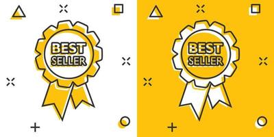 ícone de fita do best-seller dos desenhos animados vetoriais em estilo cômico. pictograma de ilustração de sinal de medalha. conceito de efeito de respingo de negócios best-seller. vetor