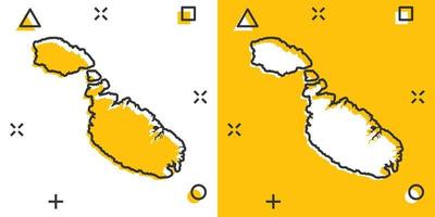 ícone do mapa de malta dos desenhos animados vetoriais em estilo cômico. pictograma de ilustração de sinal de malta. conceito de efeito de respingo de negócios de mapa de cartografia. vetor