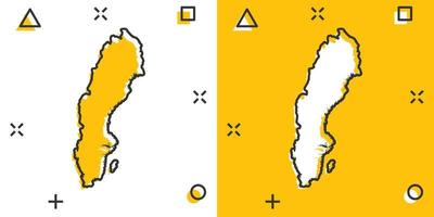 ícone do mapa da suécia dos desenhos animados vetoriais em estilo cômico. pictograma de ilustração de sinal de suécia. conceito de efeito de respingo de negócios de mapa de cartografia. vetor