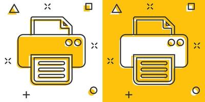 ícone de impressora de desenho vetorial em estilo cômico. pictograma de ilustração de sinal de impressão de documento. conceito de efeito de respingo de negócios de impressora. vetor