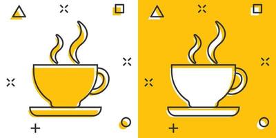 ícone de xícara de café de desenho vetorial em estilo cômico. pictograma de ilustração de sinal de caneca de chá. conceito de efeito de respingo de negócios de café. vetor