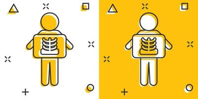 ícone de raio-x em estilo cômico. ilustração em vetor radiologia dos desenhos animados em fundo branco isolado. conceito de negócio de efeito de respingo de varredura médica.