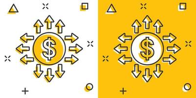 ícone de seta de crescimento em estilo cômico. ilustração em vetor receita dos desenhos animados no fundo branco isolado. aumentar o conceito de negócio de efeito de respingo.