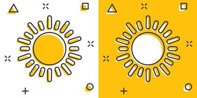 ícone do sol em estilo cômico. luz solar ilustração vetorial de sinal dos desenhos animados no fundo branco isolado. conceito de negócio de efeito de respingo de luz do dia. vetor