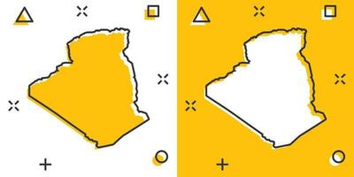 ícone do mapa de Argélia dos desenhos animados vetoriais em estilo cômico. pictograma de ilustração de sinal de argélia. conceito de efeito de respingo de negócios de mapa de cartografia. vetor