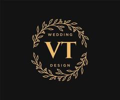 coleção de logotipos de monograma de casamento de letra inicial vt, modelos modernos minimalistas e florais desenhados à mão para cartões de convite, salve a data, identidade elegante para restaurante, boutique, café em vetor