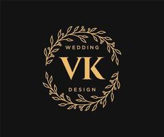 coleção de logotipos de monograma de casamento de carta inicial vk, modelos modernos minimalistas e florais desenhados à mão para cartões de convite, salve a data, identidade elegante para restaurante, boutique, café em vetor