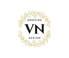 coleção de logotipos de monograma de casamento de carta inicial vn, modelos minimalistas e florais modernos desenhados à mão para cartões de convite, salve a data, identidade elegante para restaurante, boutique, café em vetor