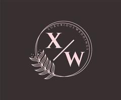 xw letras iniciais modelo de logotipos de monograma de casamento, modelos modernos minimalistas e florais desenhados à mão para cartões de convite, salve a data, identidade elegante. vetor