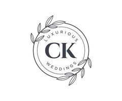 modelo de logotipos de monograma de casamento de carta inicial ck, modelos modernos minimalistas e florais desenhados à mão para cartões de convite, salve a data, identidade elegante. vetor