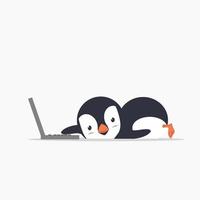 pinguim engraçado com um laptop vetor