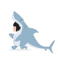 personagem infantil em uma fantasia de tubarão vetor