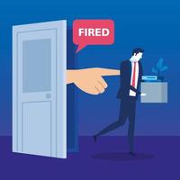demitido, empresário triste despedido, demissão, desemprego, desemprego e conceito de redução de emprego vetor