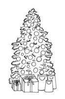 árvore de natal para colorir. árvore de natal decorando com livro de colorir de caixas de presente. vetor