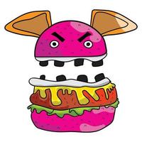 ilustrações vetoriais de hambúrguer monstro para seu logotipo de trabalho, camiseta de mercadoria, adesivos e designs de etiquetas, pôsteres, cartões de saudação anunciando empresas ou marcas vetor