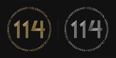 114º aniversário. banner de comemoração de aniversário de cento e quatorze anos nas cores dourada e prata. logotipo circular com design de números originais em linhas elegantes. vetor