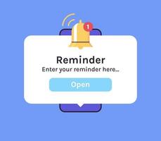 smartphone com mensagem de lembrete de despertador na tela e novo aviso na visualização da tela do smartphone, ilustração vetorial plana do conceito de sino de notificação de alerta. vetor