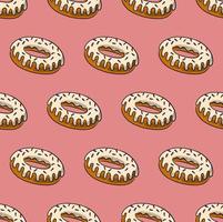 fundo vector sem costura rosa com deliciosos donuts com fudge branco