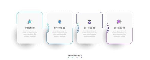 modelo de design de rótulo infográfico vetorial com ícones e 4 opções ou etapas. pode ser usado para diagrama de processo, apresentações, layout de fluxo de trabalho, banner, fluxograma, gráfico de informações. vetor