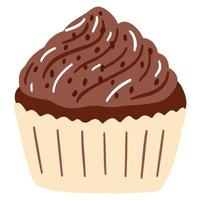 mão desenhada delicioso bolinho de chocolate no estilo cartoon. ilustração vetorial de doces, sobremesas, bolos vetor
