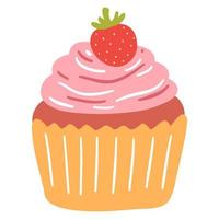 cupcake delicioso desenhado à mão no estilo cartoon. ilustração vetorial de doces, sobremesas, bolos vetor