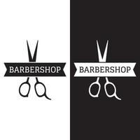 modelo de logotipo de barbearia em estilo vintage com o conceito de tesoura, navalha e outras ferramentas.logo para negócios, salão, etiqueta e barbearia. vetor