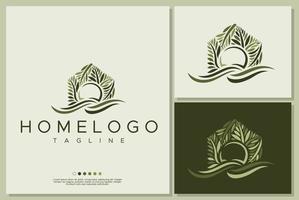 gráfico de design do logotipo da palma da mão. modelo de logotipo de casa villa. marca de casa de palma. vetor