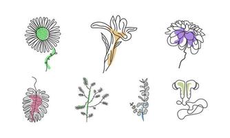 ilustração em vetor design de arte de linha de flores e folhas. modelo de design de arte desenhada à mão.