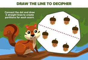 jogo educacional para crianças ajuda o esquilo a traçar as linhas para separar a planilha de natureza imprimível de bolota vetor