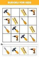 jogo de educação para crianças sudoku para crianças com uma ferramenta de impressão de ferramenta de impressão de martelo de desenho bonito vetor