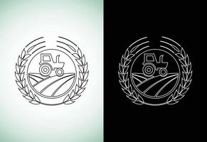 design de logotipo de estilo de arte de linha de trator ou fazenda, adequado para qualquer negócio relacionado às indústrias agrícolas. vetor