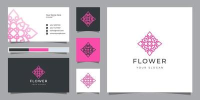 logotipo de flor de mandala com cartão de visita adequado para salão de beleza, moda, cuidados com a pele, cosméticos, ioga vetor