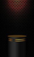 pódio de linha de ouro escuro geométrico em malha de hexágono cinza design de luz moderno vetor de fundo de luxo