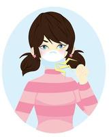 tossir e espirrar com máscara. garota usando máscara respiratória para proteção contra doenças respiratórias. ilustração sobre saúde e médicos. vetor