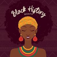 cartaz do mês da história negra garota afro-americana isolada com vetor de brincos