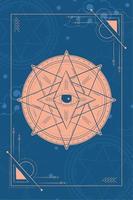 cartão de tarô com vetor de ícone de esboço de esoterismo em forma de estrela