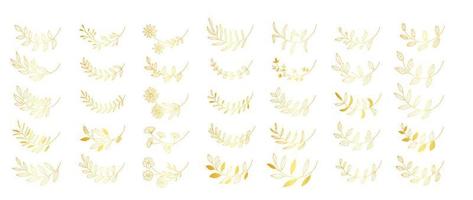 conjunto de vetor de elementos botânicos dourados. coleção de elegante design de arte de linha de ramo de folha floral de ouro gradiente isolada em fundo branco para decoração, convite, saudação, cartão de casamento, banner.