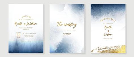 conjunto de vetores de fundo de cartão de convite de casamento de luxo. pintura de pincel aquarela abstrata com fundo de textura dourada cintilante brilhante. ilustração de design para modelo de capa de casamento e vip, banner.