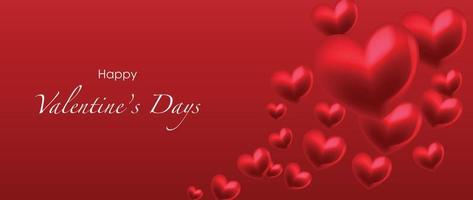 ilustração em vetor cartão conceito feliz dia dos namorados. a composição 3d abstrata decora com corações vermelhos borrados brilhantes no fundo vermelho. design para banner, cartão, mídia social, anúncios, marketing.