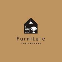 design de logotipo interior de móveis minimalistas, cadeira e ilustração vetorial de casa vetor