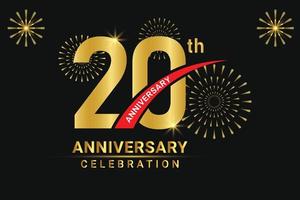 Banner de aniversário de 20 anos e design de números dourados. vetor