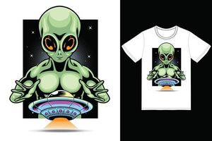 alienígena pegando ilustração de ufo com design de camiseta vetor premium