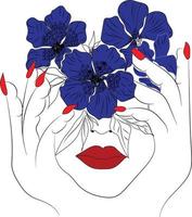 rosto de mulheres com arte de linha floral vetor