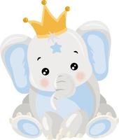 elefante bebê azul com coroa vetor