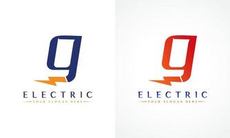 logotipo da letra g com design vetorial de raio e trovão. parafuso elétrico letra g logotipo ilustração em vetor. vetor