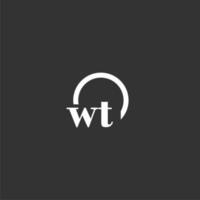 logotipo de monograma inicial wt com design de linha de círculo criativo vetor