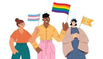 pessoas trans com bandeiras. mês do orgulho lgbtq. vetor