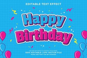 efeito de texto editável - vetor premium de estilo de modelo de desenho animado de feliz aniversário
